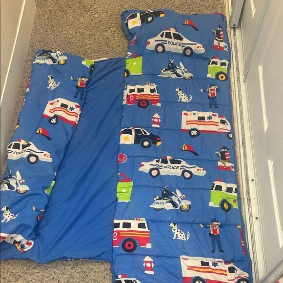 Kids Blue Vehicle Themed Sleeping Pad with Pillow - Picture 1 of 5